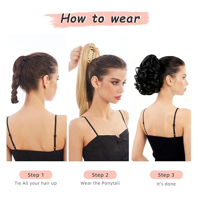 Ponytail Extension, Clip on Ponytails for Women, 9" Claw Clip in Short Curly Wavy Pony Hair Extension for Women - Auburn