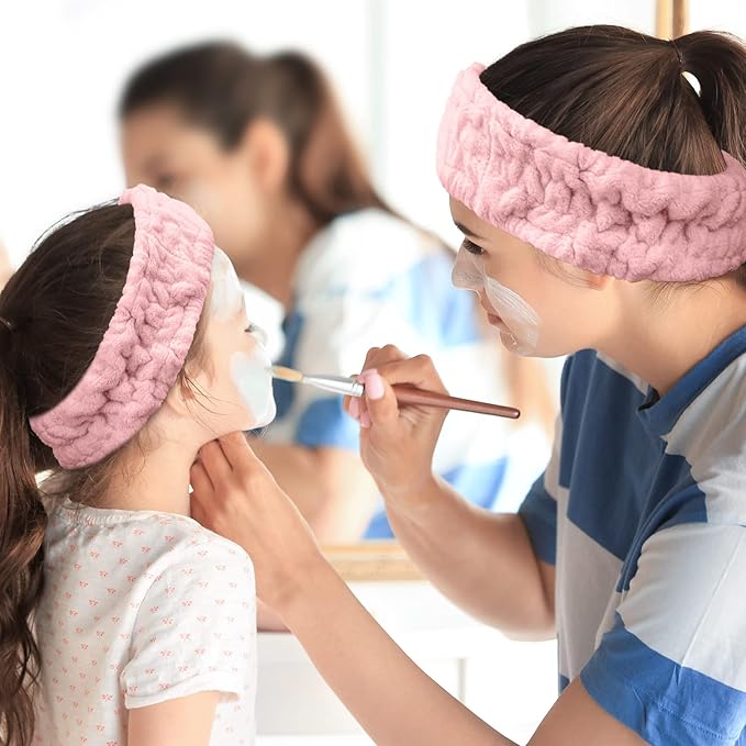 Chuangdi 3 Pieces Women's Makeup Headband - Elastic Head Wrap for Washing Face, Yoga, Sports, and Shower (Pink)