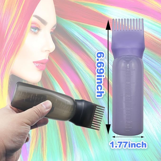 4 Pack Root Comb Applicator Bottle, Hair Oil Applicator, Oil Comb Applicator Bottle for Hair Dye Shampoos Hair Salons (Black+White+Purple+Pink)
