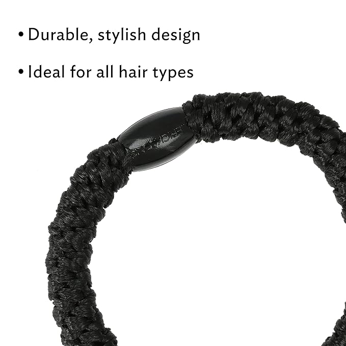 Black and Silver Hair Ties for Thick Hair, Grab & Go Pony Tube, 15 Pack, Black Metallic Pack, Thick No-Crease Bands with Strong Hold, Damage-Free Design | L. Erickson