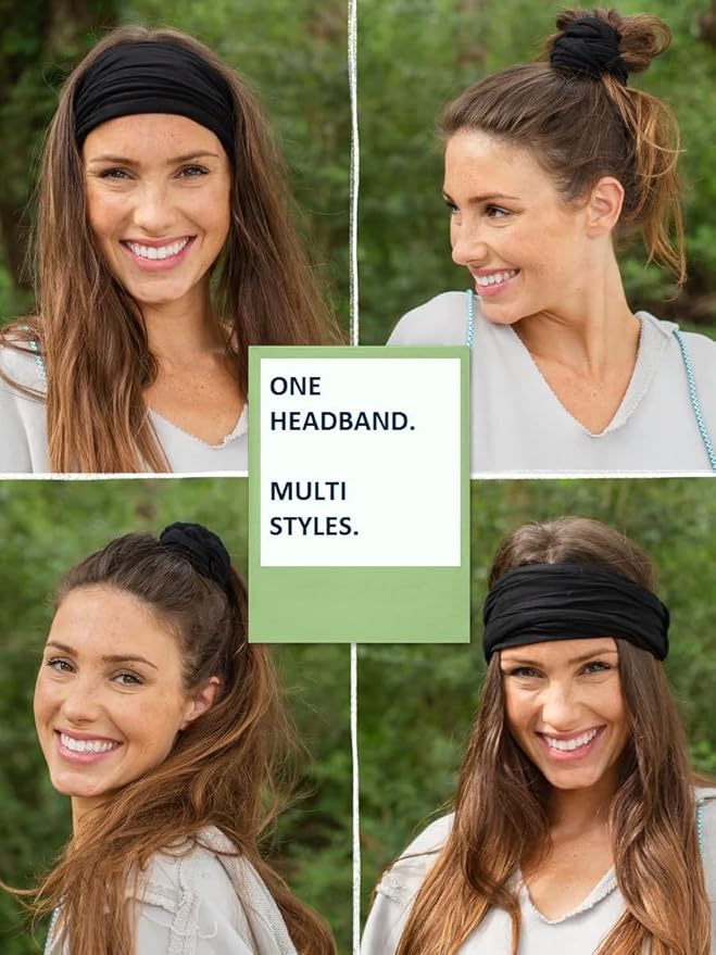 Huachi Wide Headbands for Women Non Slip, Thick Womens Floral Headbands Boho Elastic Hair Bands for Women's Hair, Stretchy Sweat Headband for Workout Running Working