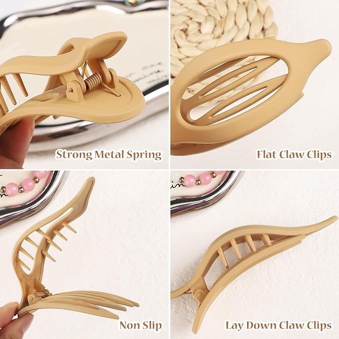 Flat Hair Clip 6 pcs Lay Down Claw Clips Hair Accessories for Women -Colorful