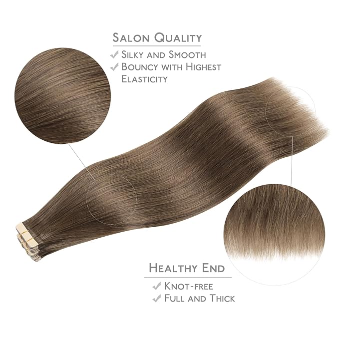 WENNALIFE Tape in Hair Extensions Human Hair, 20pcs 50g 22 inch Light Ash Brown Remy Hair Extensions Straight Human Hair Tape in Extensions Skin Weft Tape Extensions Human Hair