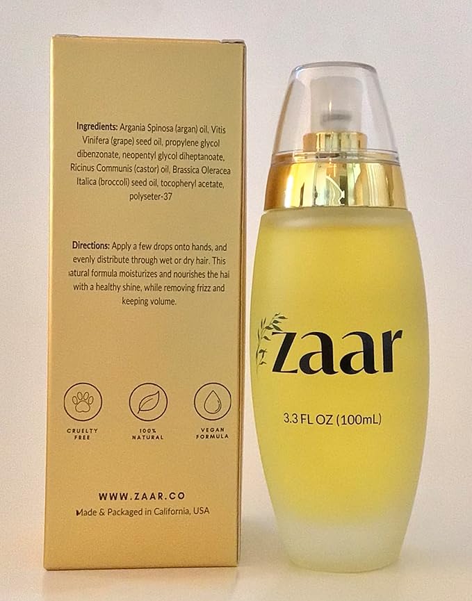 Zaar Natural Argan Oil, Argan Oil for Hair, Smooth & Shine Hair Polisher, Argan Oil of Morocco for Anti Frizz Control, Hair Growth