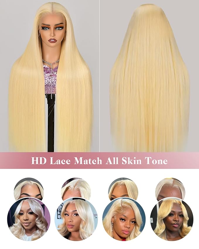 Alididi 613 13x6 Lace Front Wig Human Hair 22 Inch 180 Density Blonde Wig Human Hair Straight 100% Real Human Hair True Length Random Dyeing No Tangle No Shedding No synthetics Triple Lifespan 3x