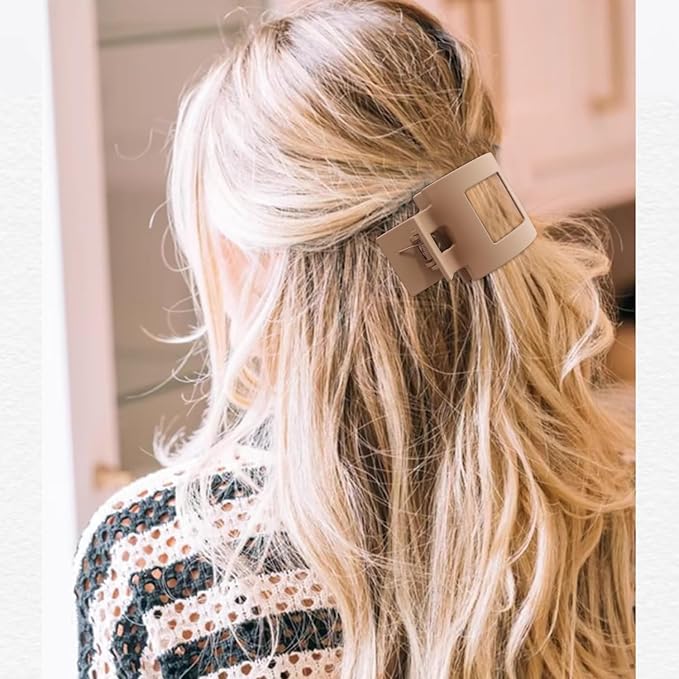 Velscrun Flat Hair Clips for Women Girls, Matte Lay Flat Claw Clips, Strong Hold Large Hair Clip for Thick or Thin Hair, French Duck Billed Hair Jaw Claw Clip, Non Slip Grip for Daily Styling Black