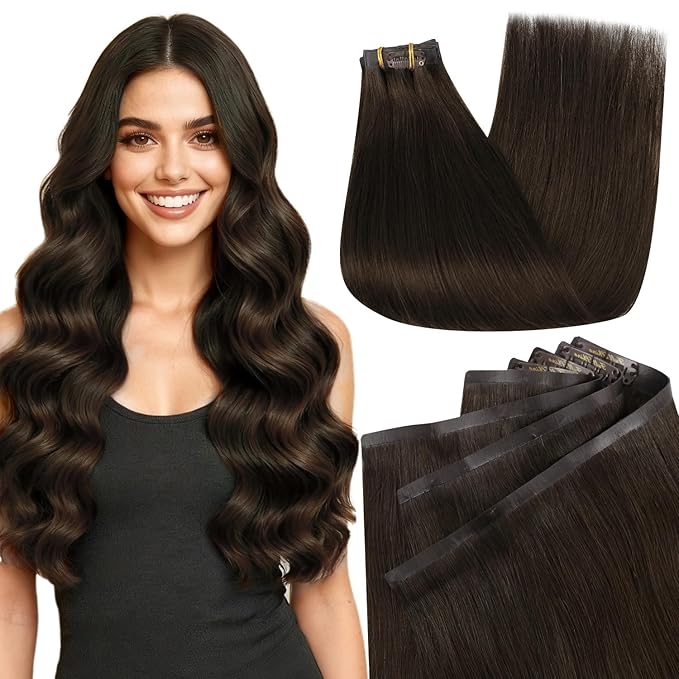 Full Shine Clip in Hair Extensions 20 inch 150g 8Pcs Seamless Clip ins Human Hair Dark Brown Remy Hair Clip ins for Women PU Skin Weft