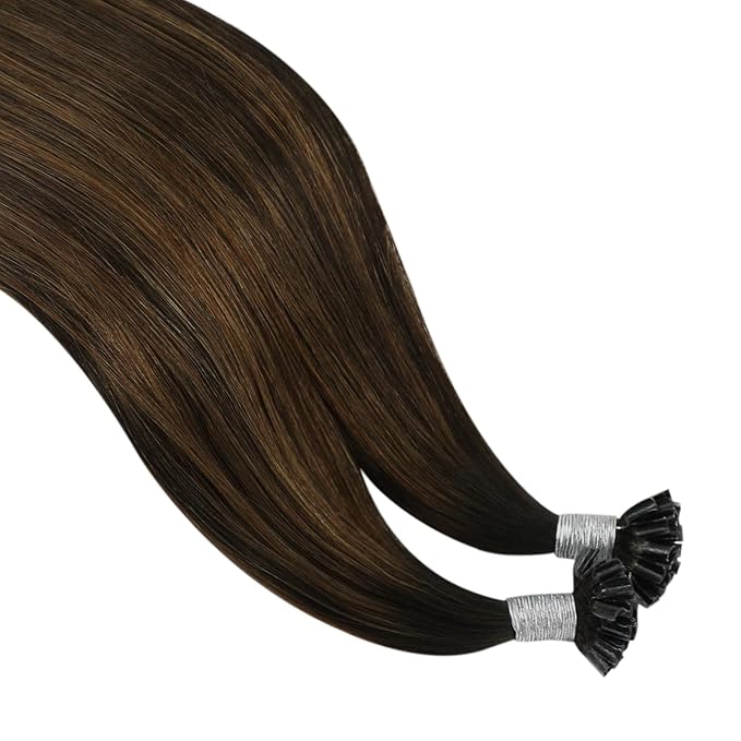YoungSee Utip Hair Extensions Human Hair Brown Balayage U Tip Human Hair Extensions Ombre Dark Brown to Browns Hot Fusion Hair Extension 22In Ktip Extensions 1G/S 50G for Long Hair