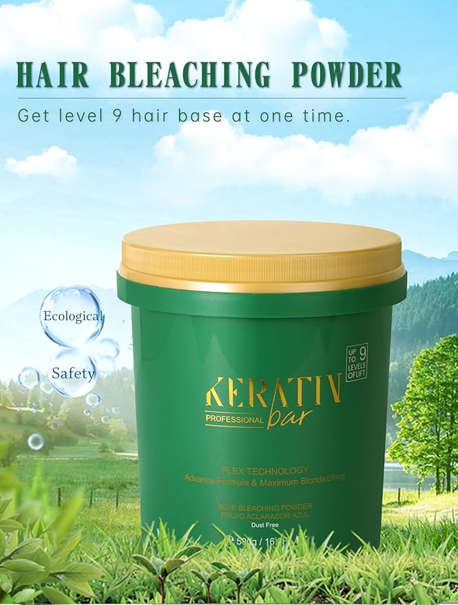 Professional Blue Bleaching Powder - Plex Technology - Lifts up to 9 Shades - Maximum Lifting Extra Strength Lightener Hair Highlights All Type & Highlighted Hair - Dust Free - 16.9 oz