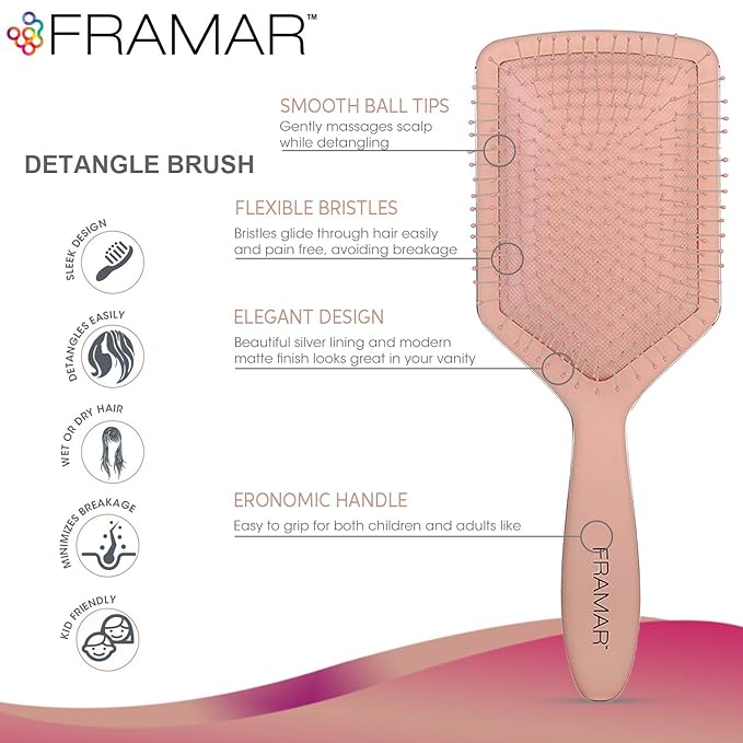FRAMAR Paddle Hair Brush For Women – Wet Paddle Brush For Thick Hair, Wet Hair Brushes For Women, Hair Brush Detangler – Reduces Breakage - Champagne