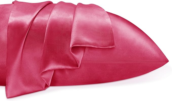 BEDELITE Satin Pillowcase for Hair and Skin, Super Soft and Cooling Similar to Silk Pillow Cases 2 Pack with Envelope Closure, Gift for Women Men(20"x26" Standard Size, Hot Pink)