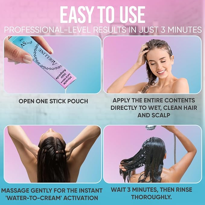 ADELLINE Miracle Hair Ampoule 15 Set | Korean Hair Care with 4 Low-Molecular Proteins & 17 Amino Acids | Water-to-Cream Hair Filler for Damaged Hair | Silicone-Free Scalp & Volume Treatment