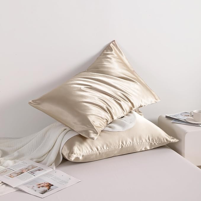 NTBAY 2 Pack Satin Standard Pillowcases for Hair and Skin, Luxurious and Silky Pillow Cases with Envelope Closure, 20x26 Inches, Taupe