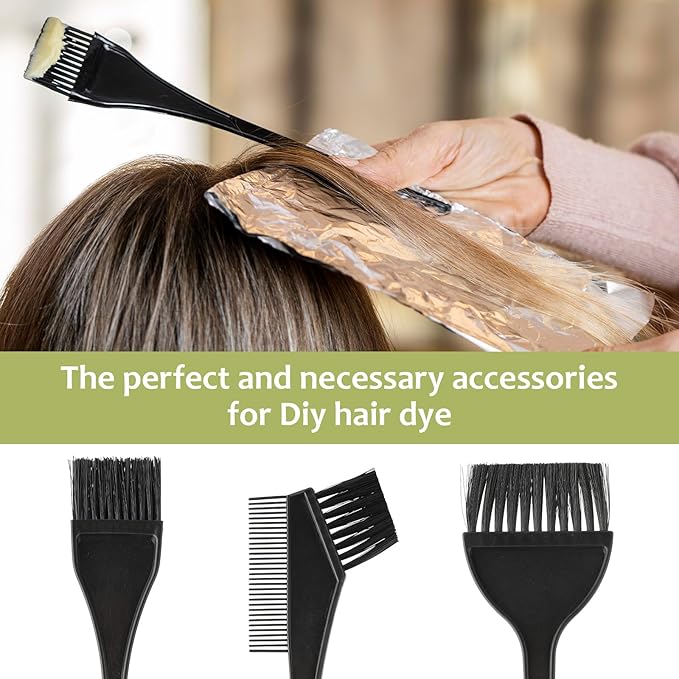 3 Pcs Black Hair Colour Brushes Kit, Professional Salon Hairs Dye Brush, Reusable Hair Colouring Brushes for Salons Beauty Shops Home, Tint Brush for DIY Projects Dyeing Foiling
