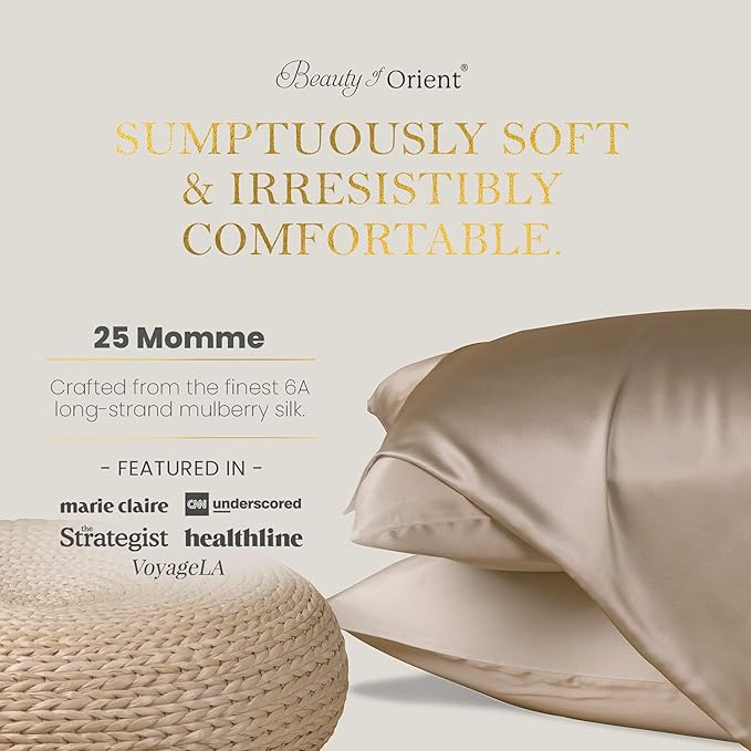 25 Momme Premium Mulberry Silk Pillowcase for Hair and Skin | Handcrafted Hypoallergenic & Anti-Acne White Silk Pillow Cases with Zipper | King - 20" x 36", Natural Undyed White