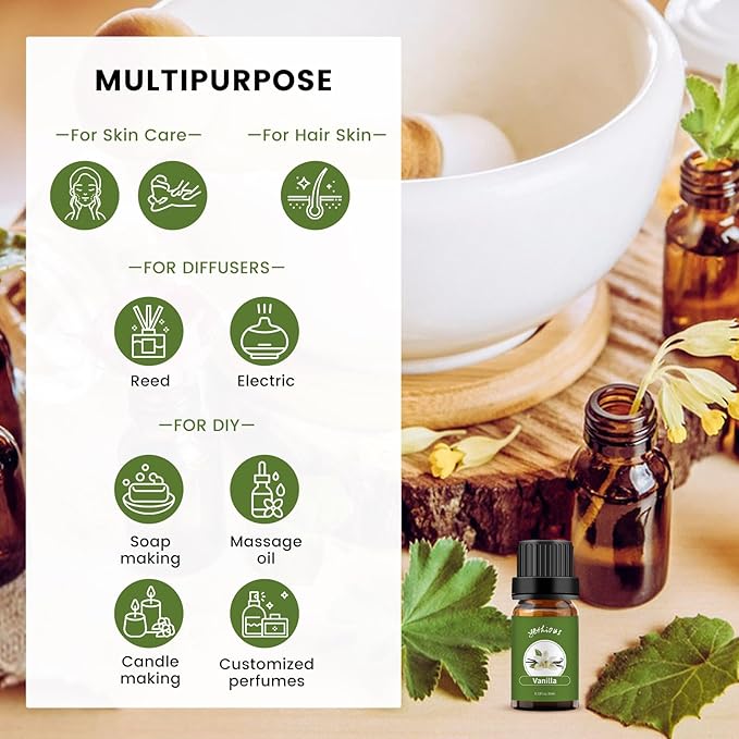 yethious 2 Pack Vanilla Essential Oil for Skin, Diffuser Organic 100% Pure Vanilla Aromatherapy Oil Vanilla Fragance Oil