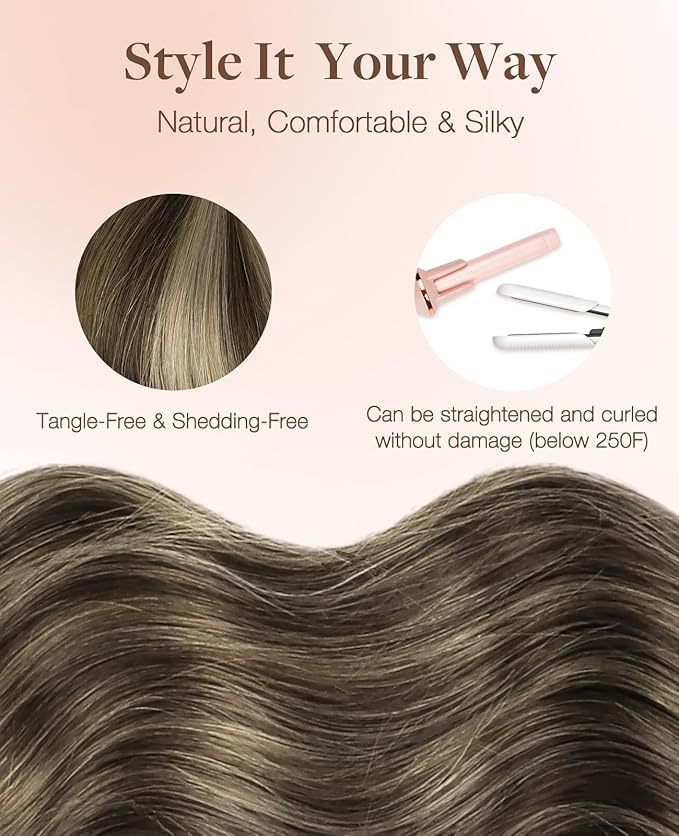 GOO GOO Invisi Edge Tape in Hair Extensions Human Hair, 4/26/4 Balayage Chocolate Brown to Honey Blonde 10pcs injected with 10pcs classical tape ins, 14inch 50g, Virgin Remy Hair, Natural Look