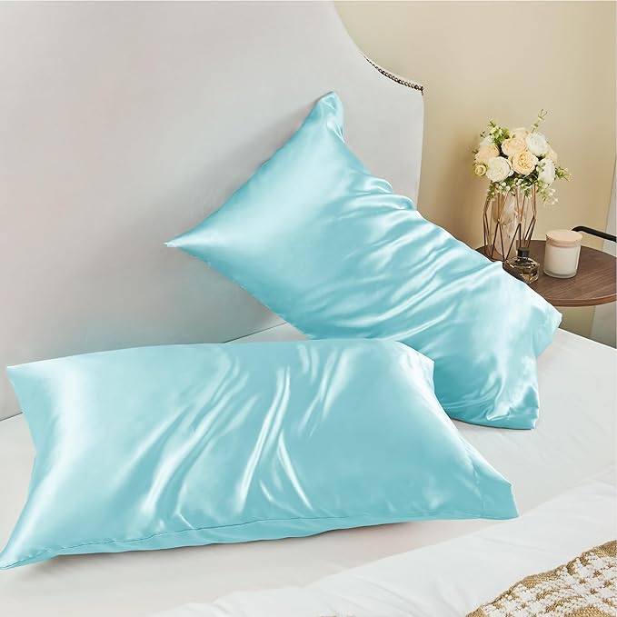 BEDELITE Satin Pillowcase for Hair and Skin, Super Soft and Cooling Similar to Silk Pillow Cases 2 Pack with Envelope Closure, Gift for Women Men(20"x40" King Size, Blue)