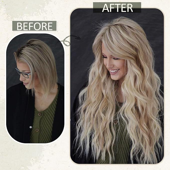 Ve Sunny Human Hair Clip in Extensions Full Head Remy Hair Extensions Blonde Highlight for Women Warm Color Clip in Hair Extensions Straight 120g 7pcs 16 inch