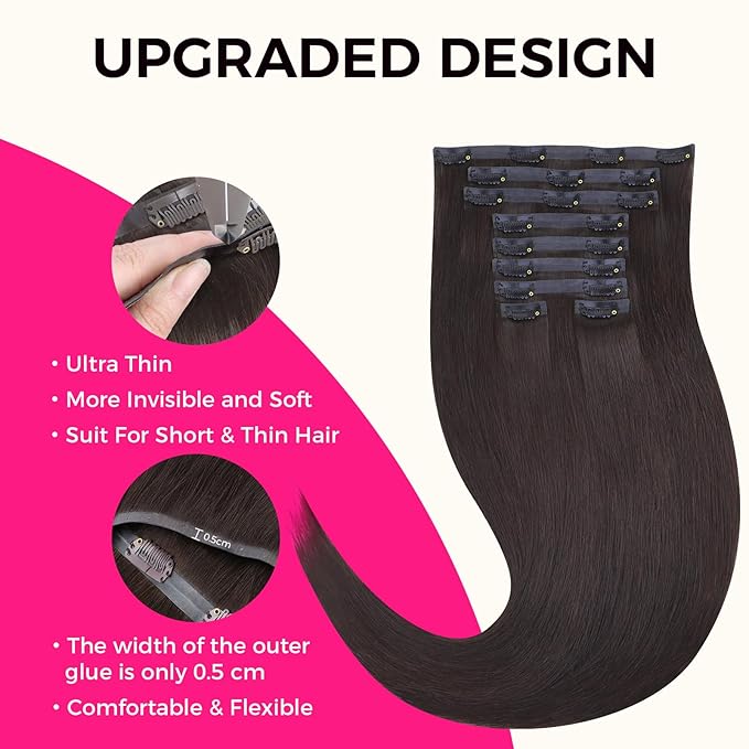 Lashey Seamless Clip in Hair Extensions Human Hair 150g 9pcs #2 Dark Brown Straight 20 Inch Clip in Hair Extensions with PU Soft Invisi Edge for Women