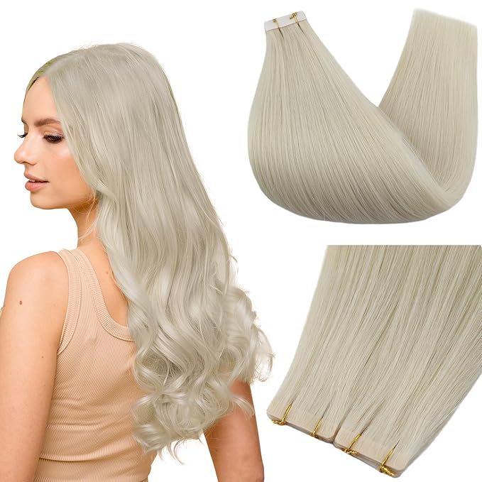 Full Shine Blonde Injection Tape in Hair Extensions 5Pcs Color 1000 Injected Tape in Extensions 22 Inch Virgin Human Hair Extensions Tape ins 12.5Gram Tape ins Human Hair Real Hair Extension for Women
