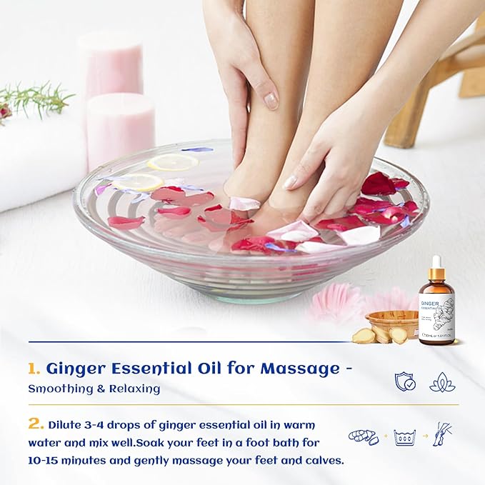 HIQILI 1 Fl Oz Ginger Oil, 100% Pure Natural Ginger Essential Oil for Hair, Massage, Skin - 30ml