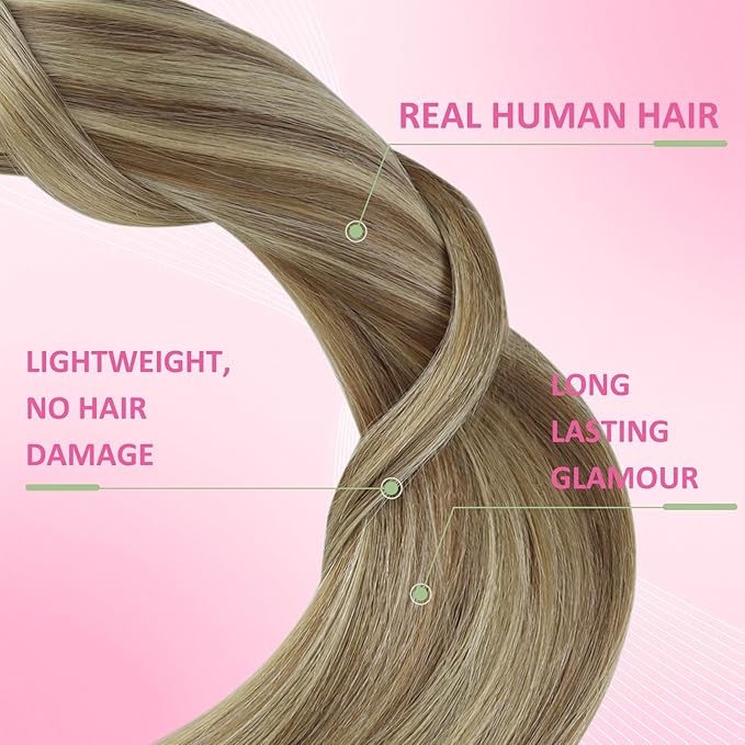 YoungSee Human Hair Tape in Extensions Highlight Invisible Tape in Brown Hair Extensions Softness Tapes Remy Hair Extension Human Hair Light Brown Highlighted Blonde 14Inch 20pcs 50g