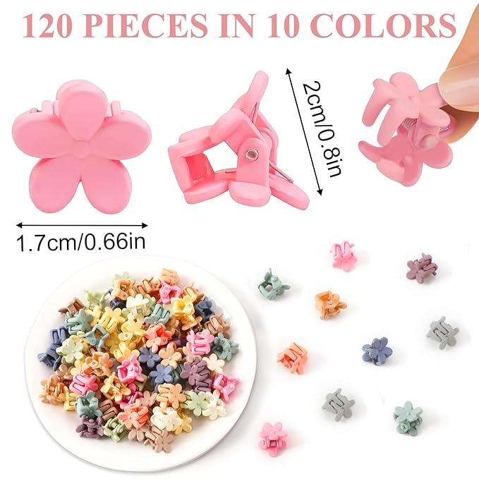 JANYUN 120 Pcs Mini Flower Hair Clips, Colorful Small Hair Claw Clips Cute Tiny Jaw Clips Hair Pins Hair Barrettes Accessories for Women