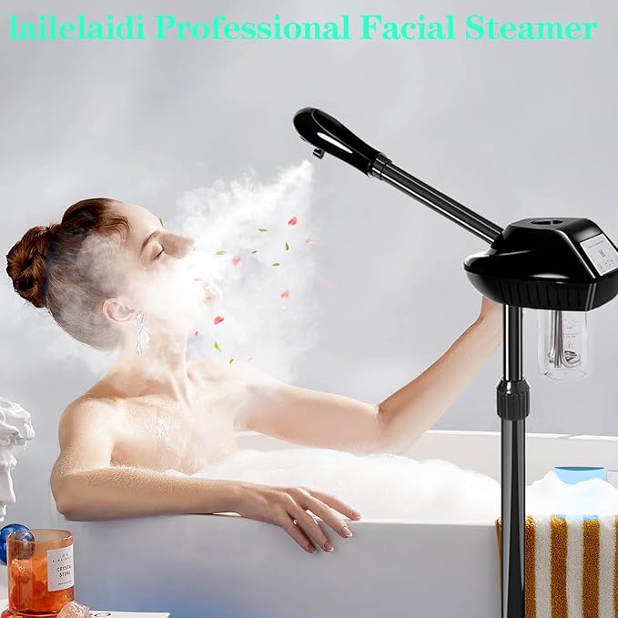 Professional Facial Steamer, Facial Steamer on Wheels with Timer Function, Ozone Face Steamer for Spa, Salon and at Home Use