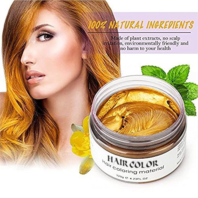 Temporary Hair Color Wax Dye,Hair Spray Color, Gold Hair Wax Color, Kids Temporay Hair Wax Dye Ash for Halloween Cosplay,Party,Masquerade (Gold, 120g)