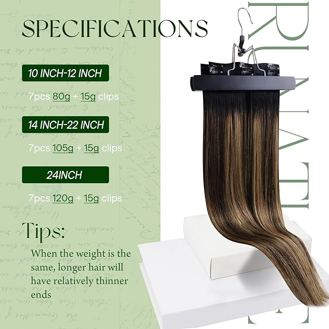 RUNATURE Balayage Clip in Hair Extensions, Real Human Hair Extensions Clip Ins, Black Rooted Natural Hair Extensions for Women, Thick Remy Hair, 14 Inch 70g 7pcs, #1B/6/27 Black Ombre to Blonde