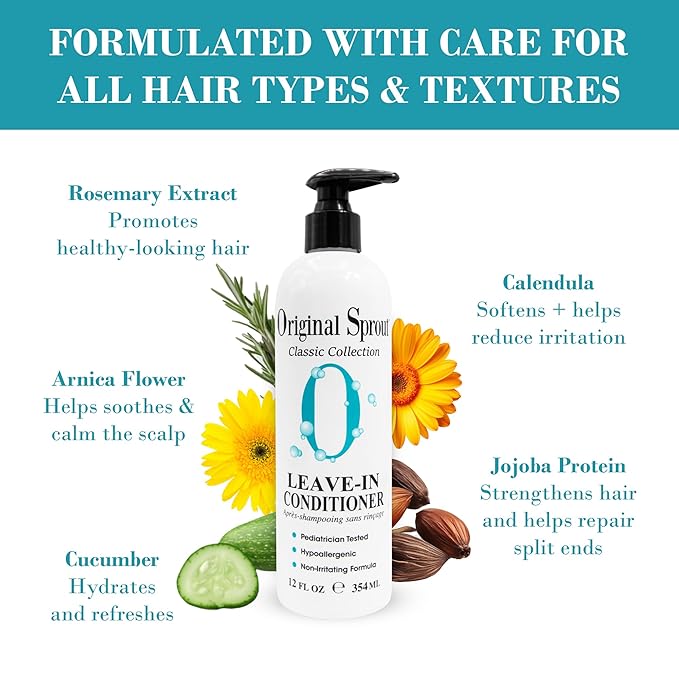 Original Sprout Leave-In Conditioner, Lightweight Moisturizing Conditioner for Dry & Damaged Hair, Detangles, Tames Frizz & Adds Shine, Vegan, Sulfate Free, Safe for Kids & Adults, 12 fl oz, 2 Pack