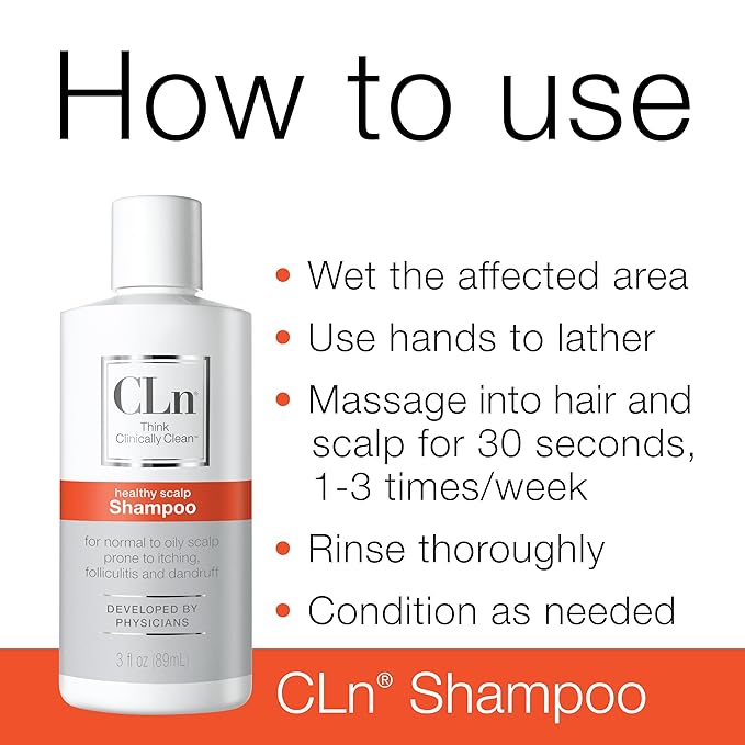 CLn Shampoo with Salicylic Acid – 3 fl oz, Clarifying Anti Dandruff Shampoo for Oily Hair, Itchy or Flaky Scalp Prone to Dandruff, Folliculitis & Seborrheic Dermatitis, Hypoallergenic Formula