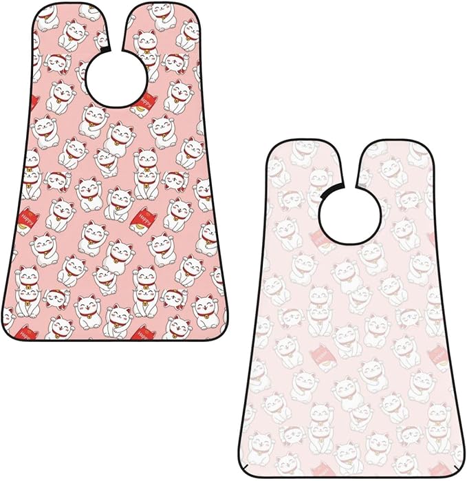 Waterproof Grooming Apron, Non-Stick Beard Bib with Suction Cups, for Cute Lucky Cat Pink