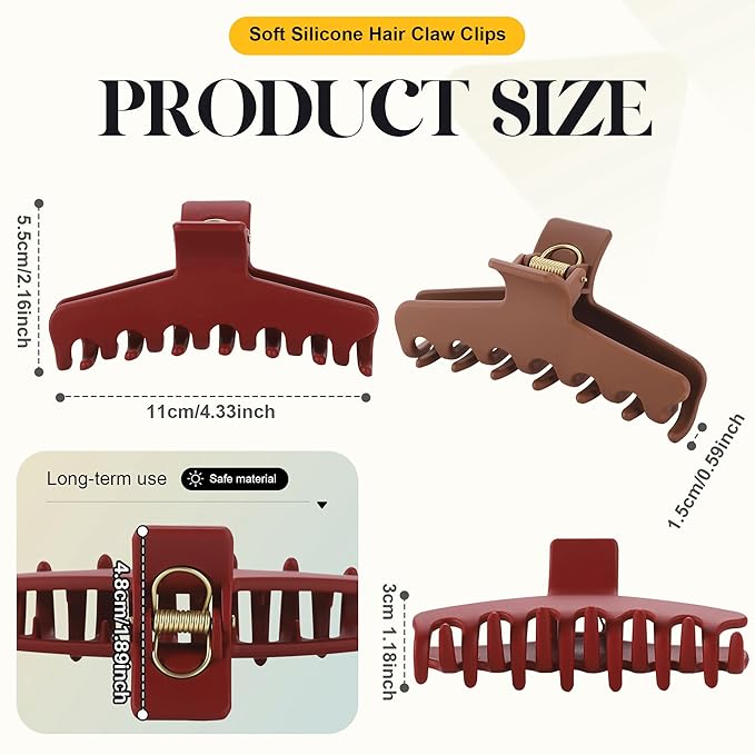 4Pcs Cloud Claw Clips for Women, 4.3 Inch Non-Slip Strong Hold Hair Claws, Unbreakable & Durable TPEE-Silicone Blend, Large Bendable Cozy Hair Clip for Thin/Thick/Curly Hair, All-Day Comfort