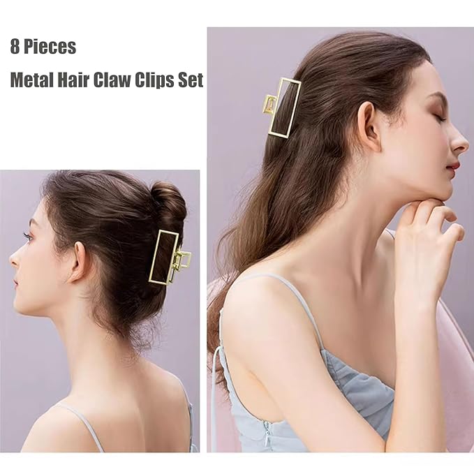 8 Pieces Metal Hair Claw Clips Set, Includes 3 Inches Large Size Hair Catch Barrette Jaw Clamp and 1.6 Inches Small Half Bun Hairpins for Women, Hair Accessories