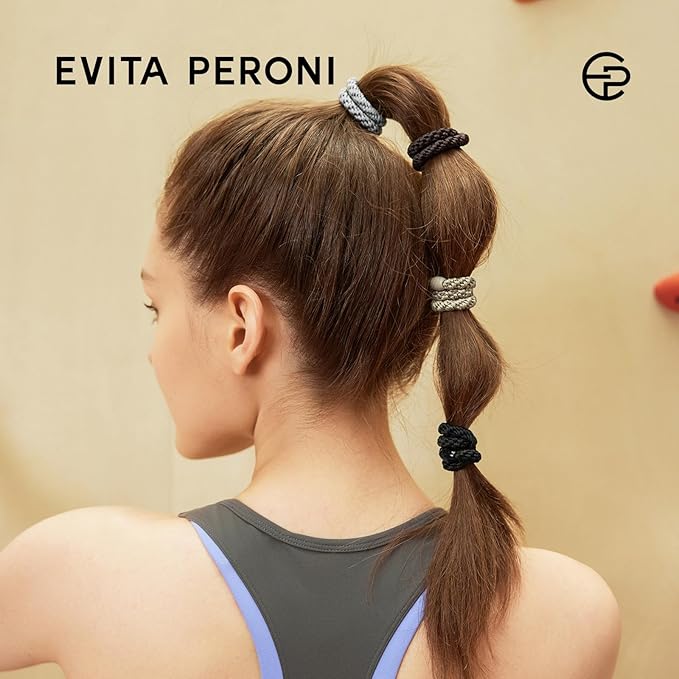 EVITA PERONI Hair Ties 12 Pcs Set, High Elastic Ponytail Holders, Hair Ties No Damage, Elastic Ties for Thick Hair Women Men, Gifts for Mother Sister Girlfriend (Light Coffee)