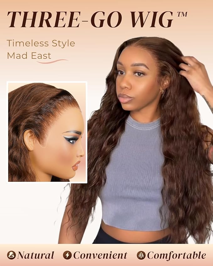 Arabella Chocolate Brown Deep Wave Lace Front Wigs Human Hair 13x6 HD Lace Frontal Wigs Curly Human Hair Brown Glueless Wig For Women Pre Plucked with Natural Hairline 30 Inch