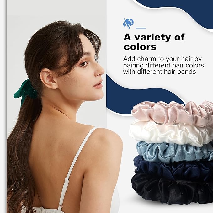 1 Piece Silk Bow Scrunchies for Hair-100% Pure Mulberry 22 Momme Silk Hair Tie, Elastic Ponytail Holder, Elegant Soft Bow Hair Ties Band for Women Hair Care, Multiple Colours (Blackish Green)