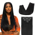 Lashey Seamless Clip in Hair Extensions Real Human Hair Straight 7pcs 110g Seamless Hair Extensions, Jet Black #1 24 Inch Human Hair Clip in Extensions with Soft PU Weft