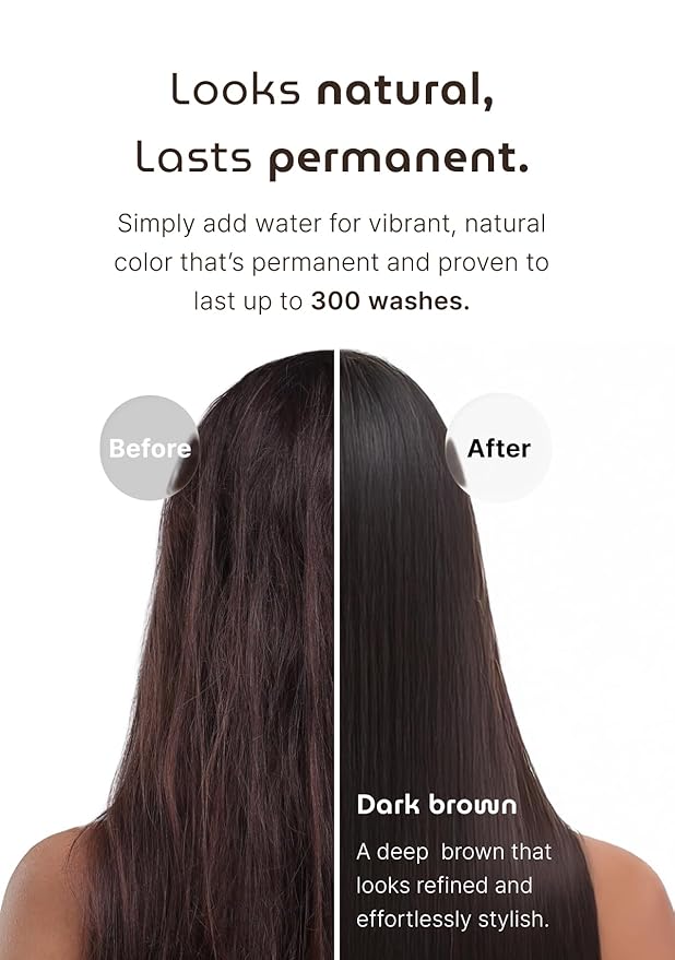 Korean Permanent Hair Dye, Powder Hair Color Kit, Dark Brown, Gray Hair Coverage, Plant-Based Formula, Easy Application for Roots, Short & Long Hair, Vegan, Just Mix with Water (3 Powder Packets)
