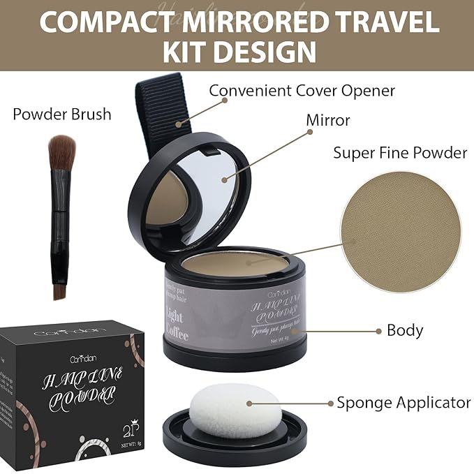 2 Pack Hairline Powder for Women and Men, Used to Root Touch Up Hair Color, Thinning and Gray Hair Coverage and Bald Spots Coverage, Light Coffee