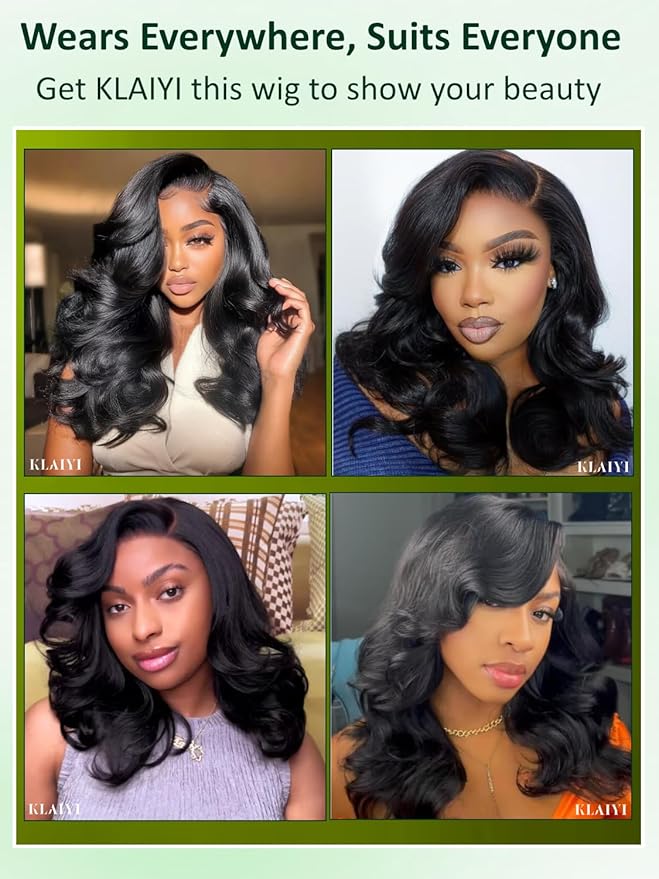 KLAIYI Bye Bye Slip™ Loose Body Wave Wig Layer Side Part 200% Density 7X5 Pre Cut Lace Front Wigs Human Hair Drawstring Glueless 30S Ready to Wear and Go Beginner Wig Pre Plucked Bleached Knots 20Inch
