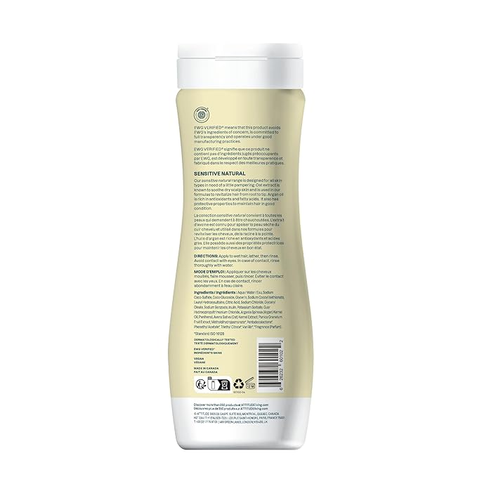 ATTITUDE Hair Shampoo for Sensitive Dry Scalp, EWG Verified, Soothing Oat, Protects Color, Naturally Derived Ingredients, Vegan and Plant-Based, Color Care, Argan Oil, 16 Fl Oz