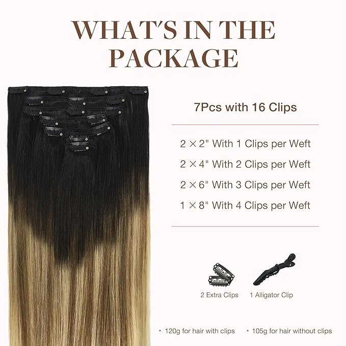 GOO GOO Clip in Hair Extensions Real Human Hair, Remy Human Hair Extensions Clip ins for Women, Natural Human Hair, 22inch 120g 7Pcs, 2/6/18 Balayage Brown to Dirty Blonde