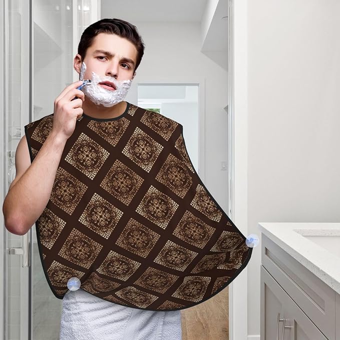 Stretchable Beard Cape, Non-Stick Hair Catcher for Trimming, Waterproof Grooming Apron, Cool Snake Skin Brown