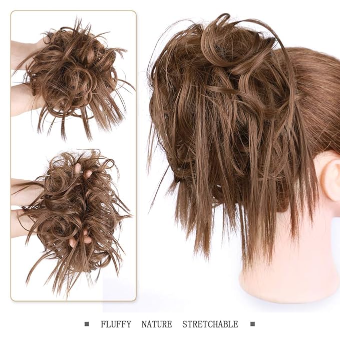HMD Tousled Updo Messy Bun Hair Piece Hair Extension Ponytail With Elastic Rubber Band Updo Extensions Hairpiece Synthetic Hair Extensions Scrunchies Ponytail Hairpieces for Women