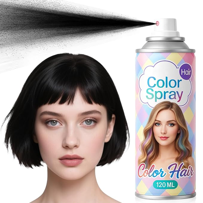 Temporary Black Hair Color Spray – 1-Day Washable Hair Color for Women Men Kids, Hair Spray for Halloween, Cosplay, Costumes, Parties, Festivals, Daily Styling