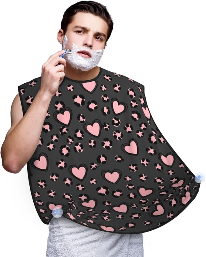 Waterproof Grooming Apron, Non-Stick Beard Bib with Suction Cups, for Love Heart Dark Gray Black Leopard Cheetah Print