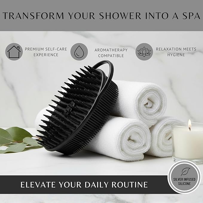 Silver Infused Scalp Massager Shampoo Brush - Advanced Material Hair Scrubber - Avilana Premium Scalp Exfoliator Head Massage - Gentle Daily Cleansing All Hair - Gift Women Men